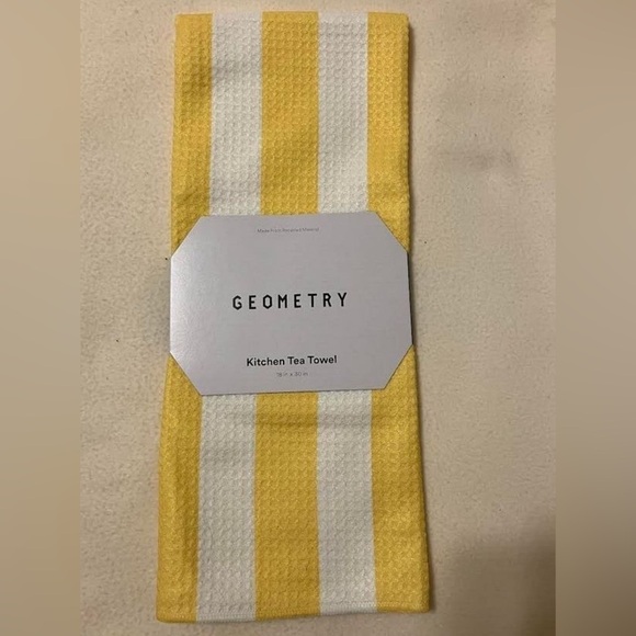 NWT Geometry Kitchen Tea Towel Yellow & White Vertical Stripe Print 18”x30” OS - Picture 2 of 3